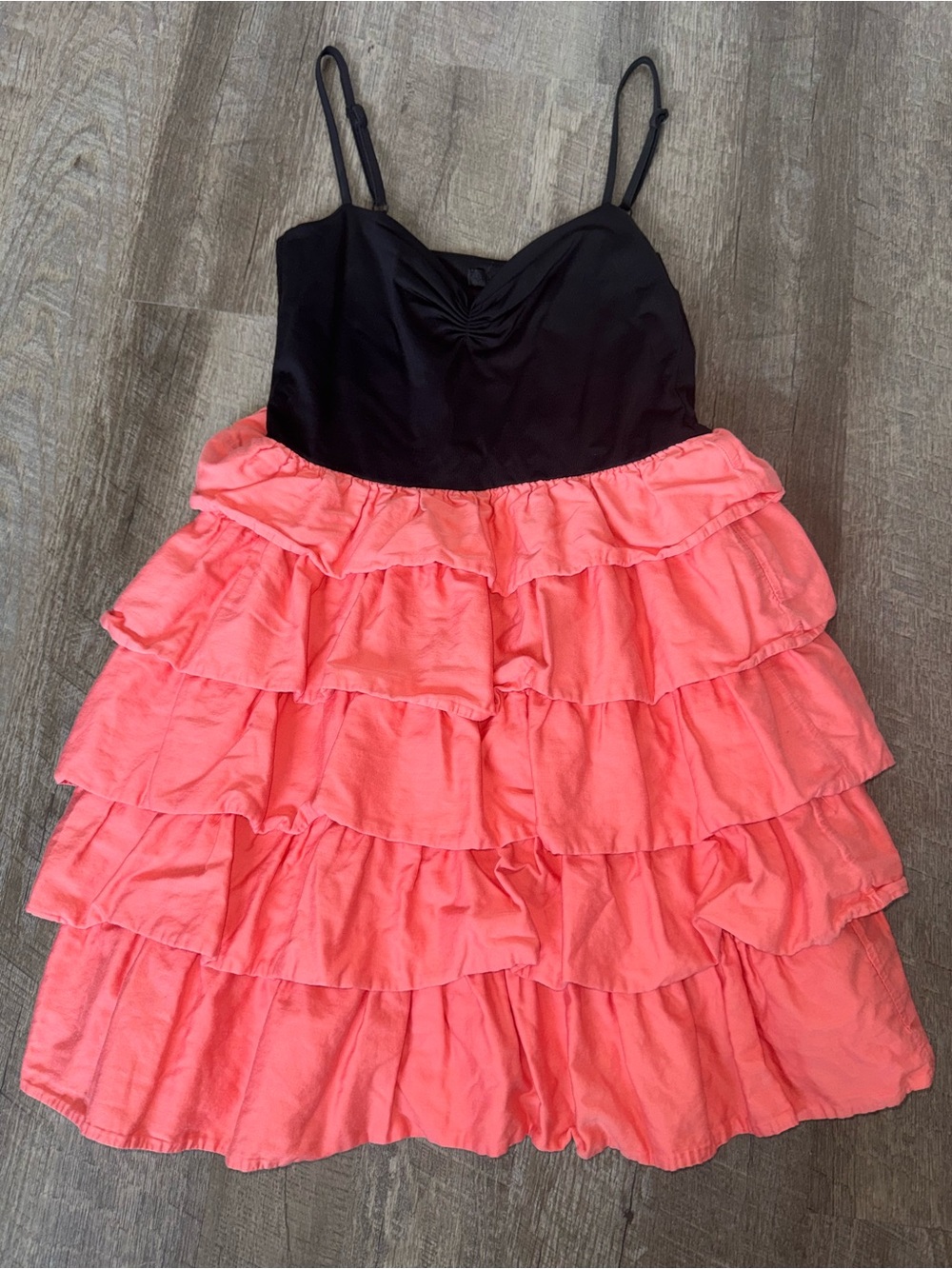H&M Black & Coral Tiered Ruffle Mini Dress, Size US 8 / EUR 38, fits S too